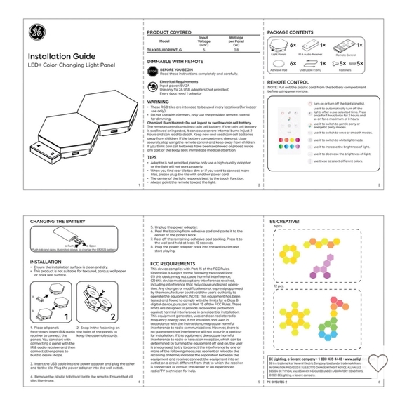 GE NWT 6pk LED + Color Changing Tile Panel Lights with Remote - Picture 12 of 12